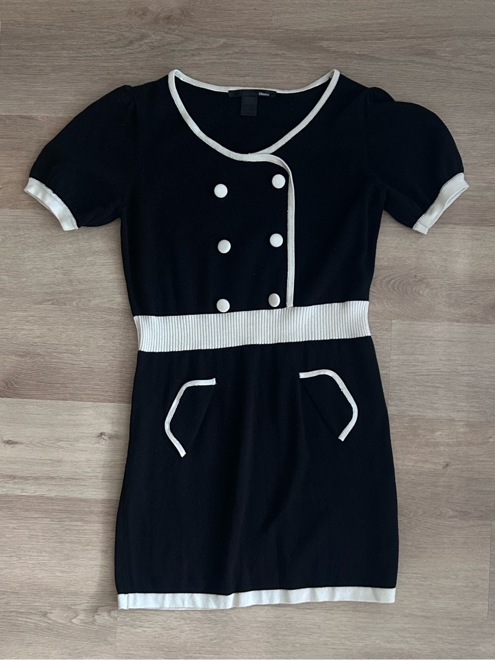 Ellison Black & Ivory Double-Breasted Mod Knit Sweater Dress